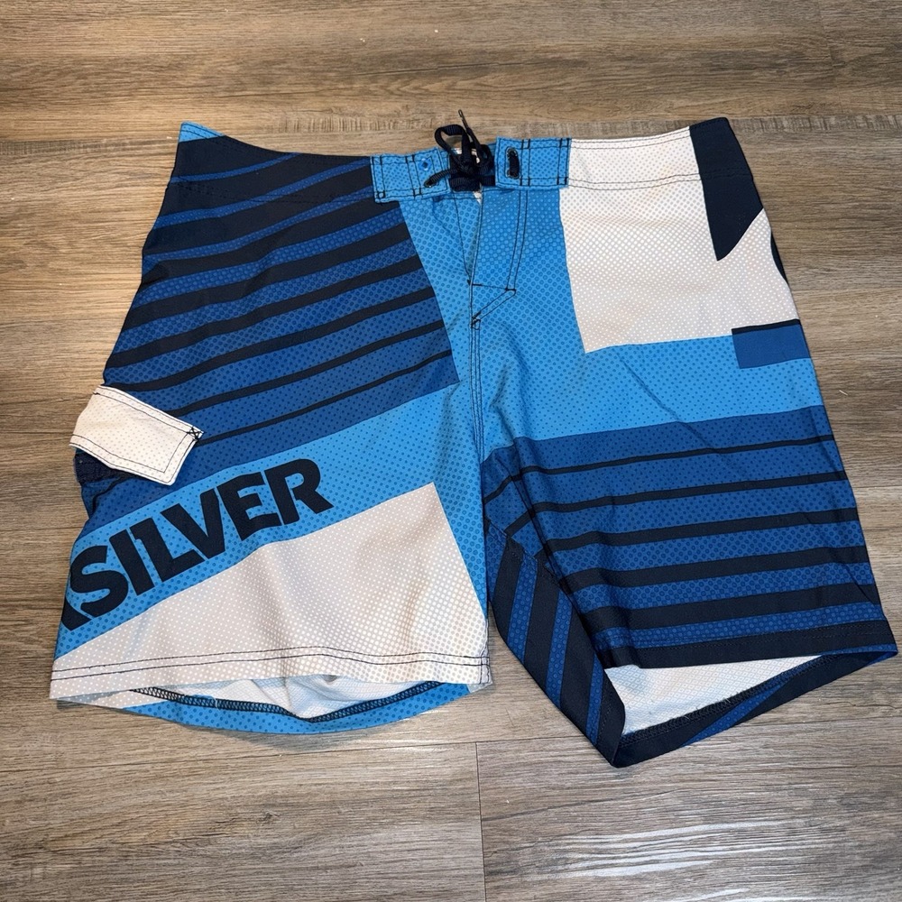 Quiksilver Board Shorts Mens 38 Cypher Series YG Baggy Fit Y2K Blue White